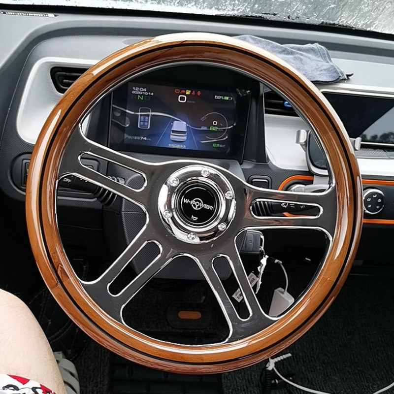 赛车改装 桃木色方向盘14寸竞技方向盘 复古式适用北斗星普桑酷熊