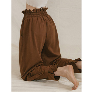 可束脚两穿瑜伽裤 小众ins风新瑜伽阔腿直筒裤 高腰褶皱宽松直筒裤