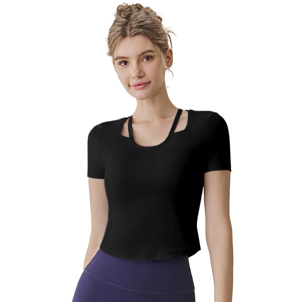 2025LULUXAIME瑜伽服女2026新款短袖T恤运动户外速干带胸垫健身服