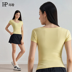 环盼户外运动短袖 高级感紧身高弹瑜伽上衣通勤跑步健身T恤女夏