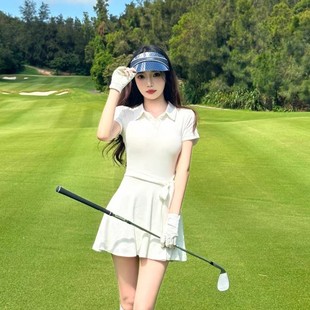 运动网球短袖 golf羽毛球网球服运动百褶小白裙 连衣裙女polo领修身