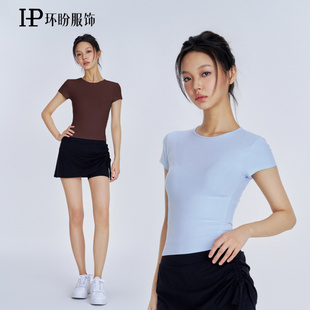 環(huán)盼時尚 氣質(zhì)圓領(lǐng)健身服女 顯瘦運(yùn)動短袖 裸感跑步瑜伽t恤女薄修身