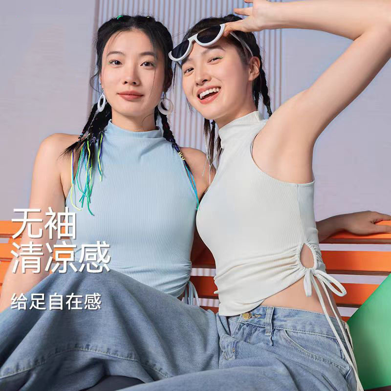 瑜伽服女外穿运动背心无袖抽绳健