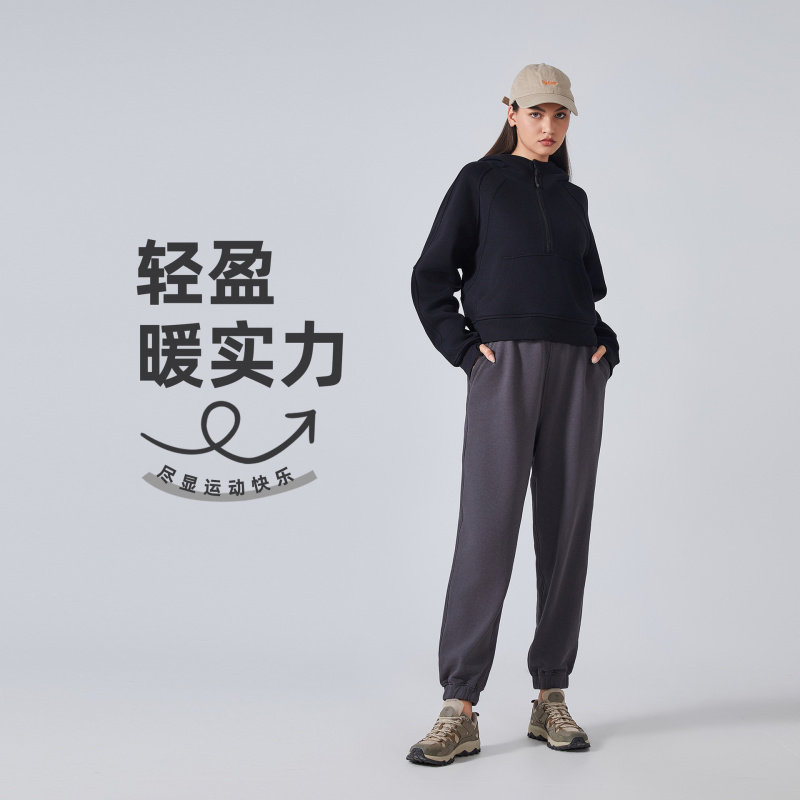 秋冬加绒保暖瑜伽服半拉链连帽卫衣户外健身宽松运动上衣女