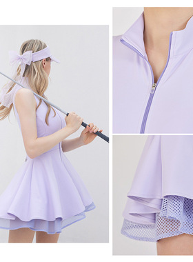 外贸25夏季轻盈无袖网球运动款连衣裙蓬松蛋糕裙拉链透气高尔夫裙