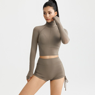 2025春夏新品瑜伽服女性晓星氨纶轻薄弹SKIMS魔术衣运动高领长袖