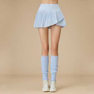 lulu纯色百褶短裙假两件正面开叉防走光口袋网球裙夏季 瑜伽运动裙