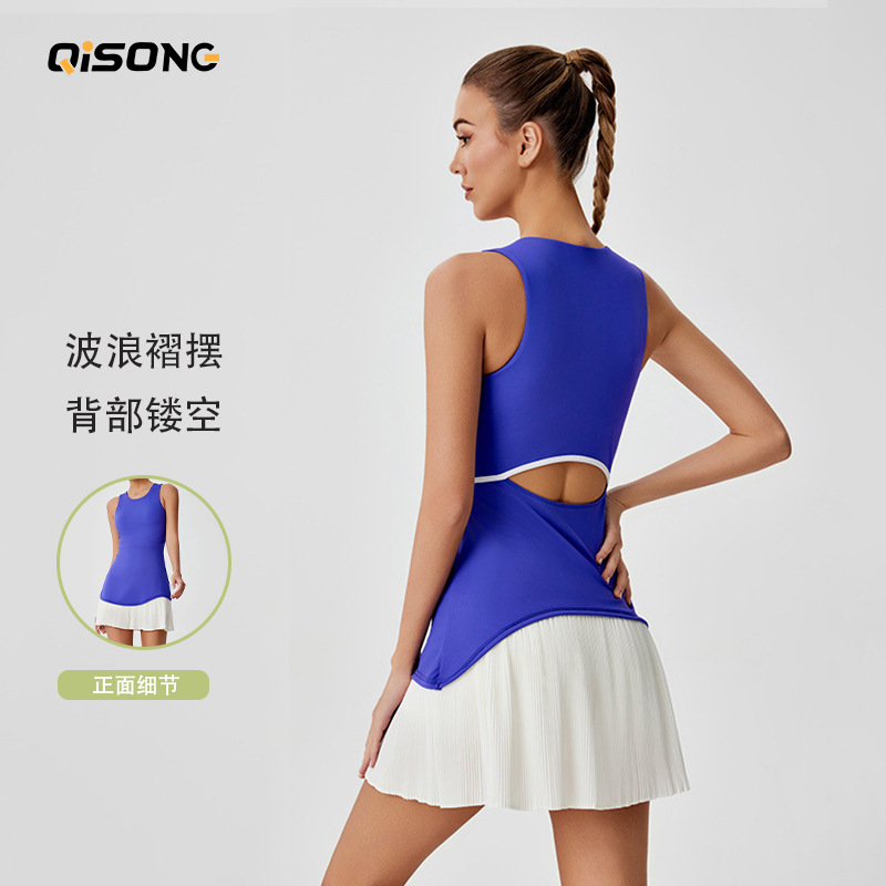跨境夏季运动连衣裙褶摆防走光速