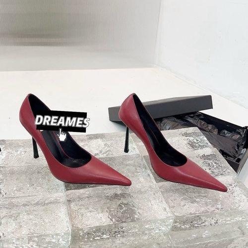 2025新款牛皮尖头细跟高跟鞋女鞋时装靴走秀款酒红色高跟鞋女包邮