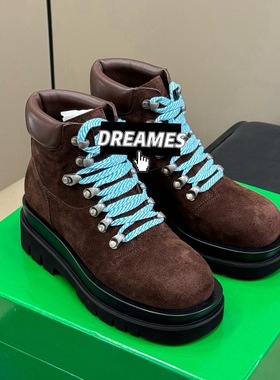 欧洲站2025秋冬新款头层牛皮磨砂皮马丁靴圆头平底包邮大黄靴女靴