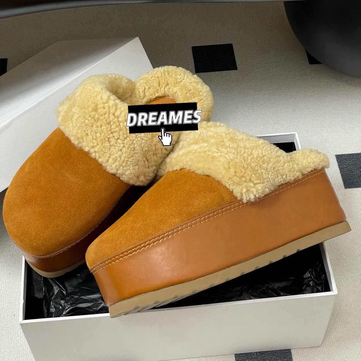 2025新款羊皮毛一体圆头厚底拖鞋女外穿加厚圆头女鞋圆头保暖包邮