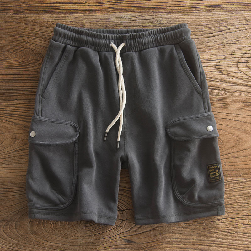 重磅针织短裤男日系复古运动休闲潮流抽绳宽松耐磨工装五分裤中裤