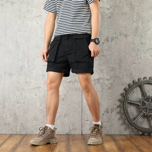 工装 多口袋纯棉潮流中裤 五分裤 男士 子 男宽松直筒休闲黑色短裤 夏季