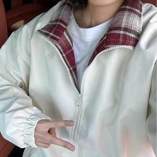 fitcheck格子拼接夹克男春秋季少年感学生情侣装上衣美式休闲外套