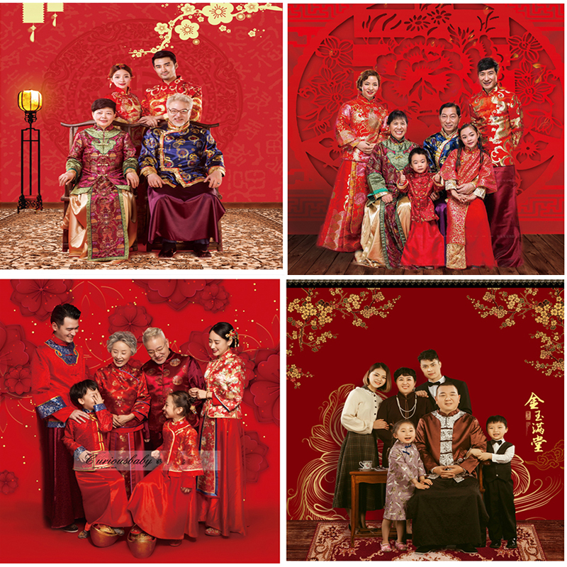 中国风全家福背景纸春节新年喜庆红色影楼照相摄影拍摄拍照背景纸