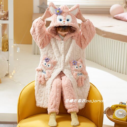 2023新款儿童珊瑚绒睡衣女童秋冬季长款法兰绒加厚款女孩秋款睡袍