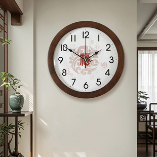 复古实木钟表挂钟客厅家用2025新款高级感石英钟现代简约静音时钟