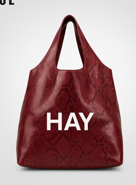 HUE25蛇年大容量纯色单肩包托特包蛇包皮质包红色包女挎包腋下包