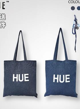 HUE字母印花单肩包牛仔包布包松弛感大容量复古韩国风单肩布包