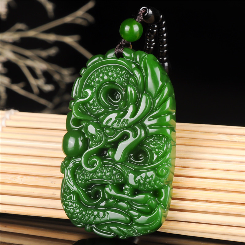 天然和田玉生肖龙吊坠男款碧玉菠菜绿龙牌挂件玉坠女玉石项链玉佩