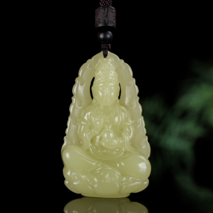 和田玉籽料黄口玉石观音吊坠两面精雕观音菩萨平安籽玉石挂件玉佛