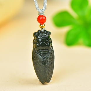 天然新疆和田玉知了吊坠黑墨绿青玉一鸣惊人玉蝉挂件玉佩钥匙扣坠