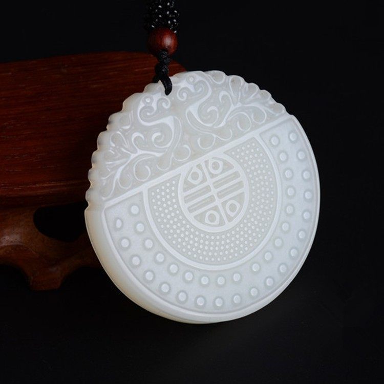 和田玉仿古挂件白玉仿古双龙玉璧吊坠男女款仿古玉平安扣玉坠玉牌