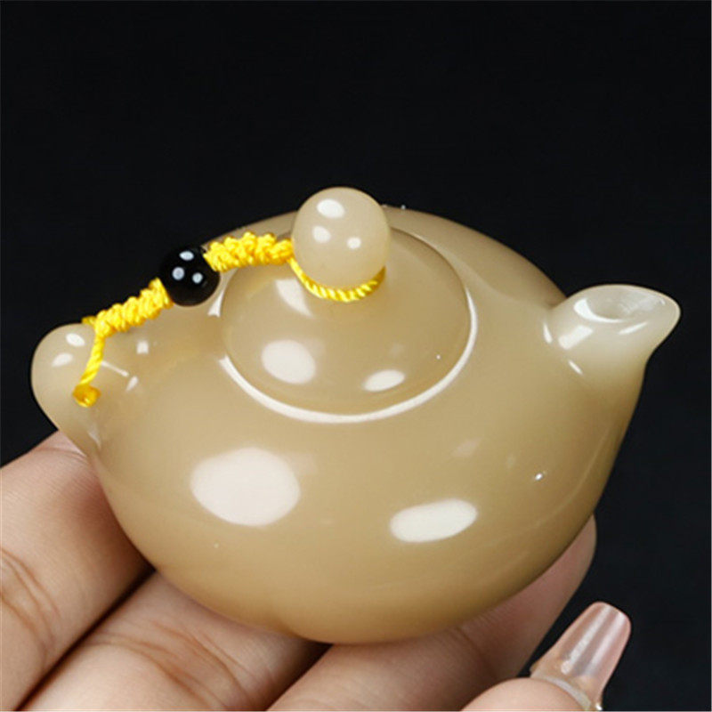 新疆和田玉糖料把把壶手把件天然玉石糖黄玉麻将小茶壶原石把玩件