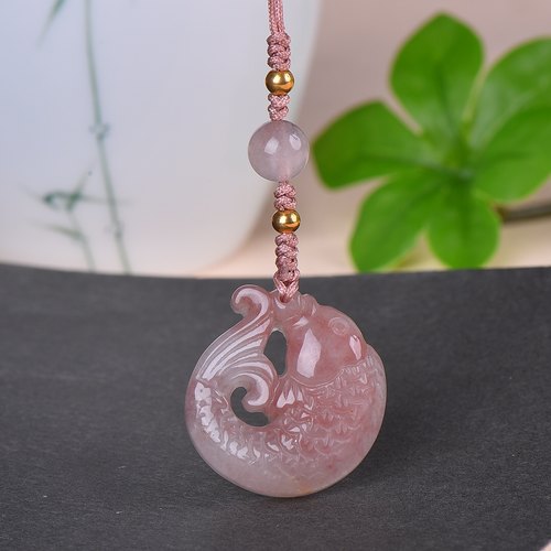 新疆金丝玉鲤鱼吊坠手机链