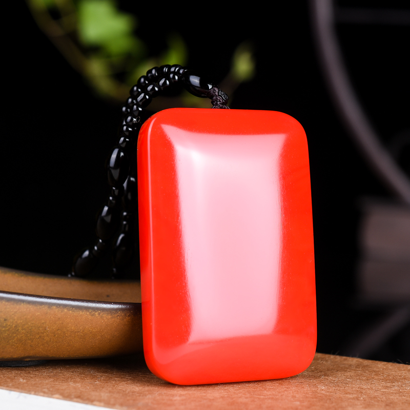和田玉无事牌吊坠天然红玉平安无事牌挂件玉佩坠项链毛衣链男女款