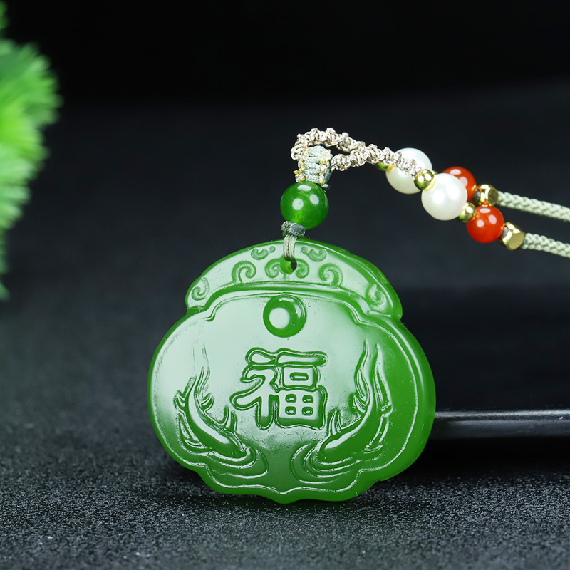 和田玉平安长命锁吊坠碧玉福锁玉挂件男女儿童玉石项链玉佩毛衣链