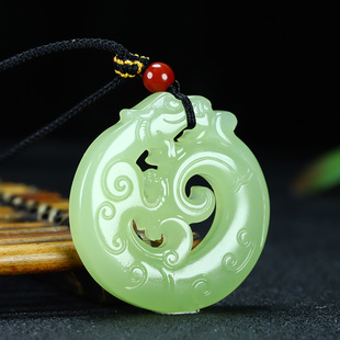 和田玉青白玉龙形玉佩吊坠男镂空龙牌仿古龙项链新疆玉生肖龙挂件