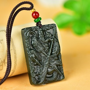 精雕新疆和田玉青玉关公吊坠男士项链玉牌关二爷牌子男款霸气挂件