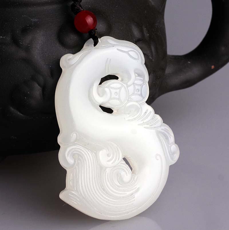 和田玉龙凤吊坠羊脂白玉如意挂件玉凤凰玉坠白玉仿古凤玉佩毛衣链
