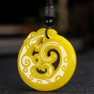 和田玉龙形玉佩吊坠黄龙玉男镂空龙牌仿古龙项链新疆玉生肖龙挂件