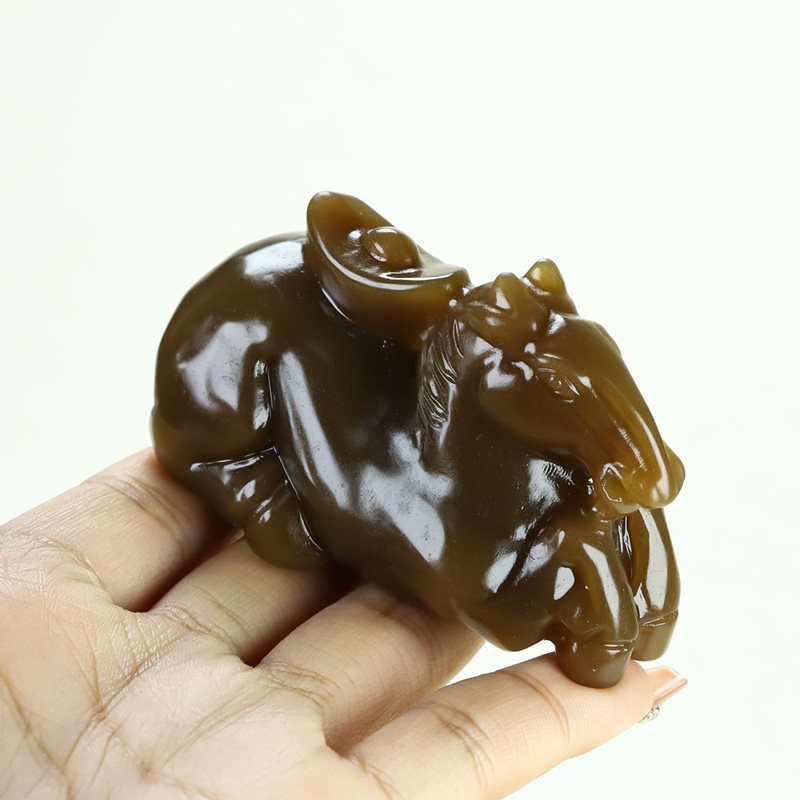 和田玉且末糖马上有钱手把件新疆玉生肖马手玩件玉石马手抓件把件