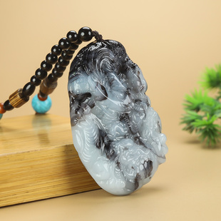 新疆和田玉青花龙手把件生肖龙把件游龙戏珠男女双面雕刻玉石玩件