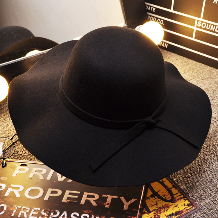 儿童毛呢帽小礼帽黑色帽子女秋冬季英伦爵士帽小学生圆顶大沿帽潮