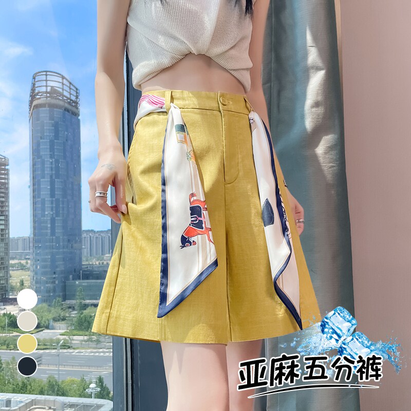 2025夏季新款天丝亚麻五分阔休闲裤