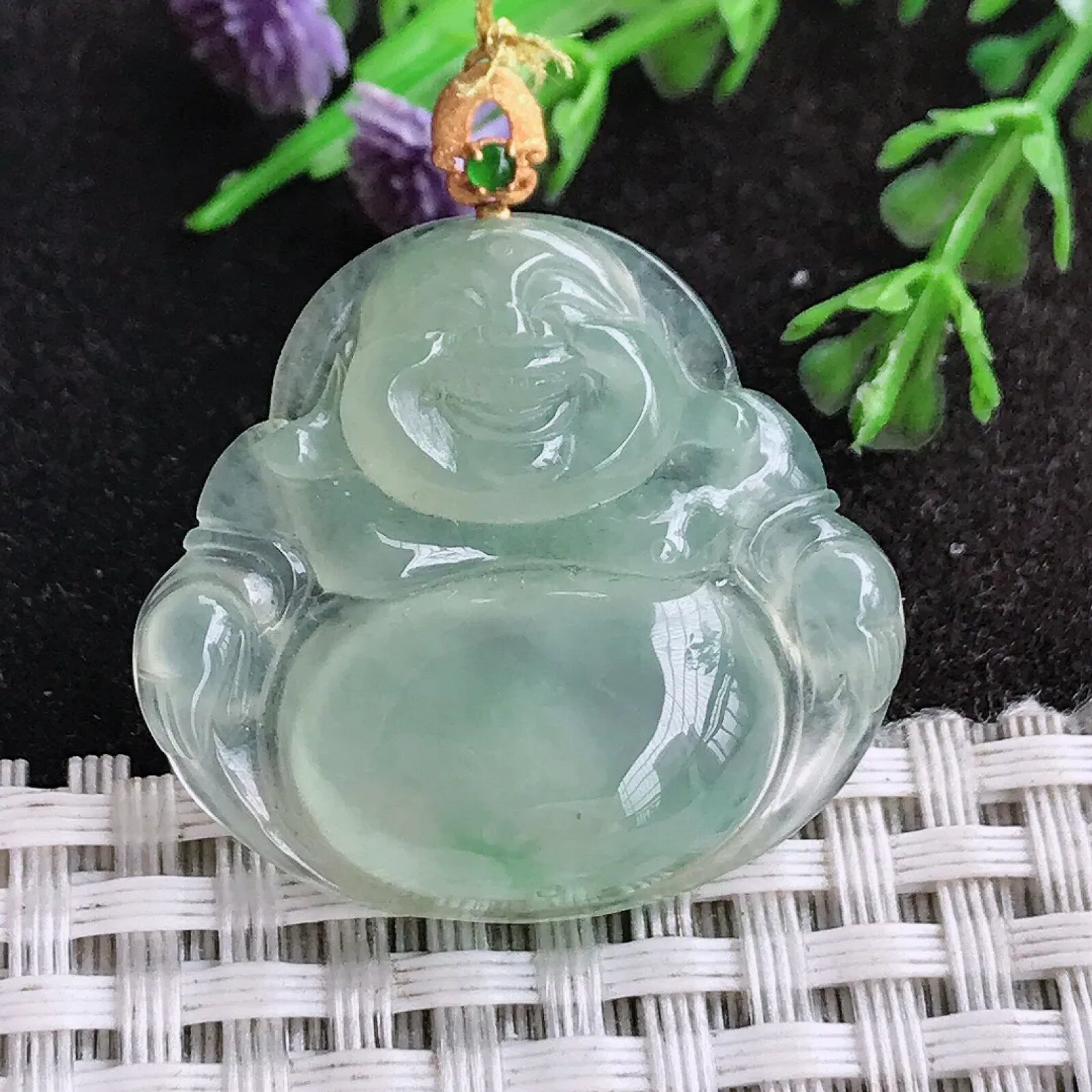 A货翡翠28.8/31.2/6老坑18k金镶嵌冰种冰晴绿佛公吊坠玉佛挂件