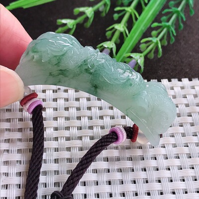 A货翡翠55/11.7/14.5老坑冰润起胶飘花望子成龙手牌吊坠翡翠玉牌