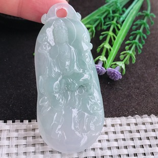 天然A货翡翠73.5 6.3老坑冰胶水灵普贤菩萨吊坠翡翠挂件 33.3