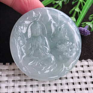 实拍A货翡翠50/5.2老坑冰润起胶如来佛祖吊坠翡翠玉牌挂件