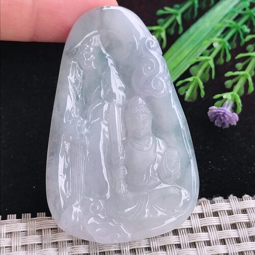实拍A货翡翠65/42/5老坑冰润起胶不动明王吊坠翡翠挂件玉牌