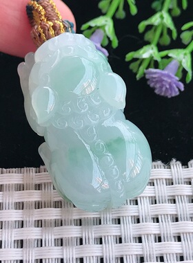 实拍A货翡翠37.2/21/12.8老坑秀气油润飘花招财貔貅吊坠翡翠挂件