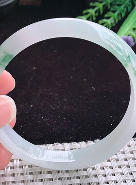 实拍A货翡翠57.5/11.3/6.5老坑冰润起胶冰飘花手镯平安镯玉镯女款