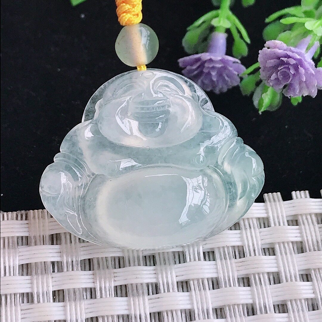 实拍A货翡翠24.6/30.3/7.5老坑冰种起光佛公吊坠翡翠玉佛挂件