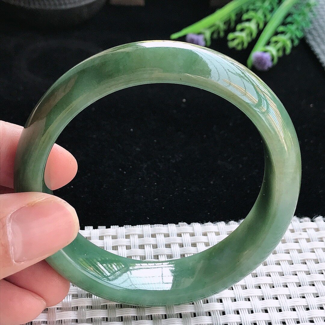 实拍天然翡翠57.5/16/8.8老坑温润满色油绿手镯翡翠玉镯手环