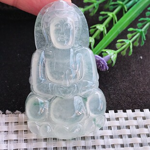 A货翡翠60.5/35.5/6.4老坑冰种起钢正装观音吊坠翡翠玉观音挂件