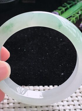 实拍A货翡翠54.5/12/8.5老坑冰透起胶冰飘花手镯平安镯美人镯